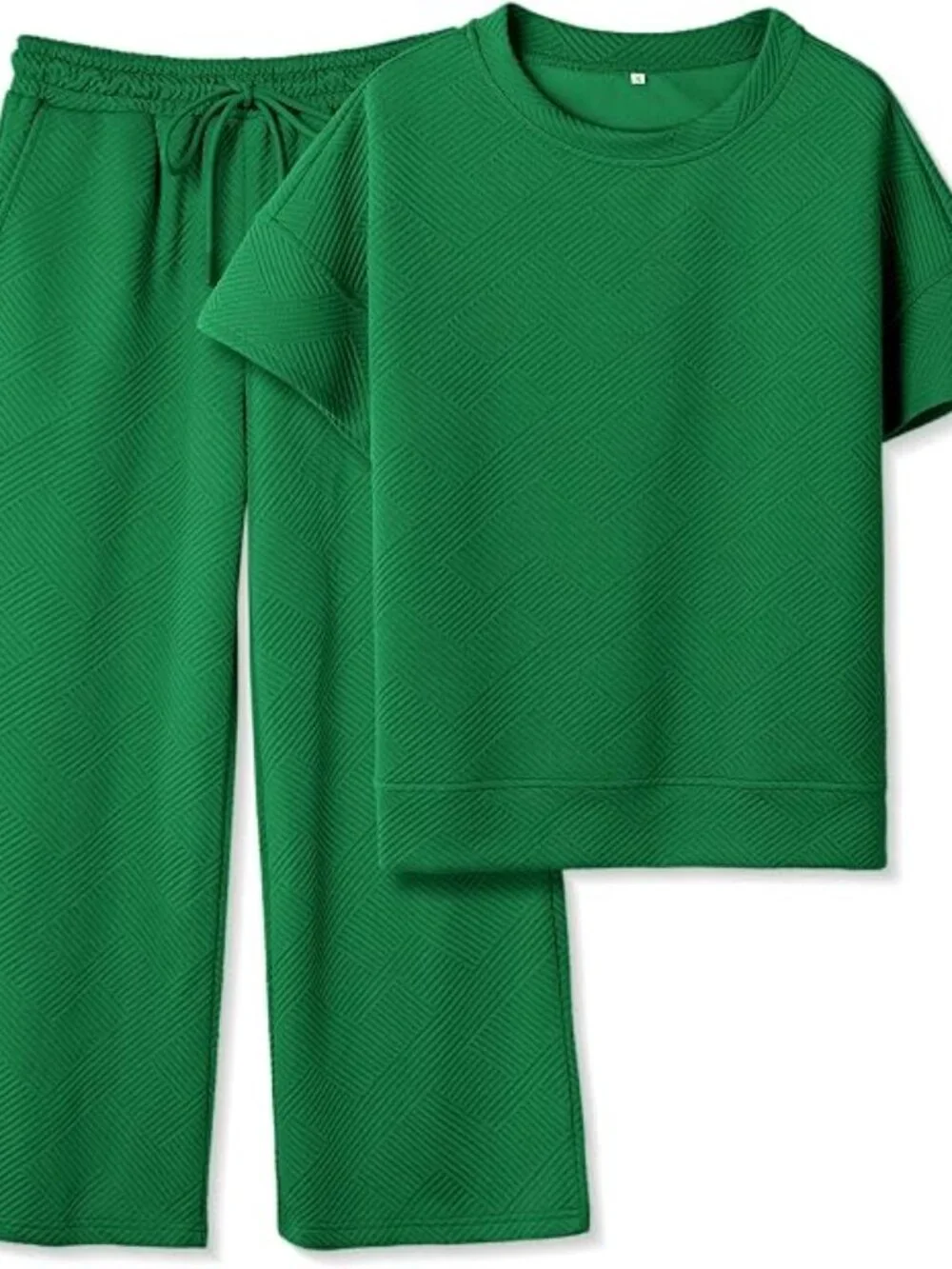 Women's 2 Piece Outfit, Textured Sweatsuit Wide Leg Pant - Like New - M